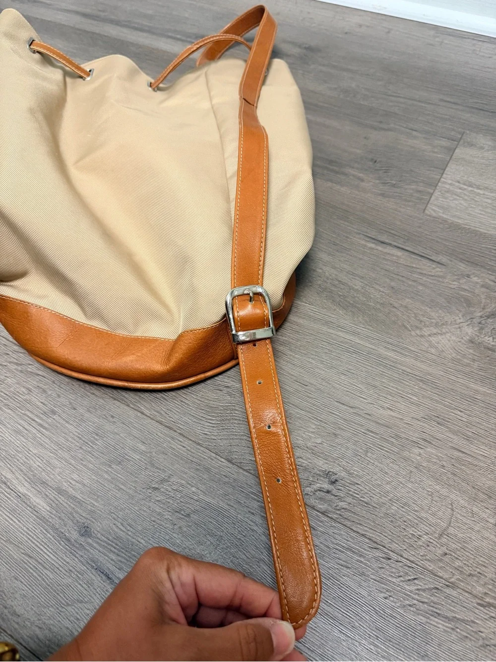 Vintage 08 Collection Leather Canvas Drawstring Field Backpack Duffel Bag